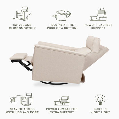 Namesake Willa Pro Power Recliner and Swivel Glider in Performance Beach Eco-Weave, Built-in USB Charging Port, Adjustable Headrest and Lumbar Support | Greenguard Gold and CertiPUR-US® Certified