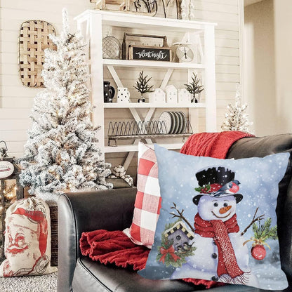 Outdoor Waterproof Christmas Snowman Pillow Cover, 20x20 Inch - Double Sided Holiday Decor Cushion Case for Sofa Couch