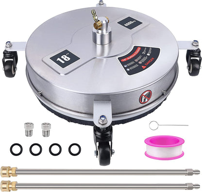 15" Pressure Washer Surface Cleaner with 4 Wheels, Stainless Steel Housing & 1/4" Quick Connector, Power Washer Attachment with 2 ExWands, 2 Replacement Nozzles, 4000 PSI (15inch)