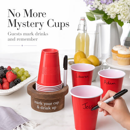Mud Pie Disposable Cup and Marker Set; Base 3" x 5 1/2" Dia | Cup 18 oz