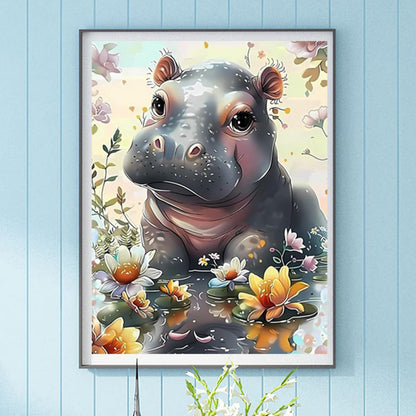 IPISSOI The Lovely Hippopotamus Funny Diamond Painting Kit for Adult DIY Full Drill Diamond Art Hippopotamus 5D Diamond Dots Kits Painting Crafts for Home Decor 12x16 inch