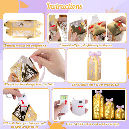 Renbuzhu 15PCS Princess Party Decorations Gold Sun Lanterns Centerpieces with LED Lights Ribbon for Girls Birthday Table Decor (Batteries Not Included)