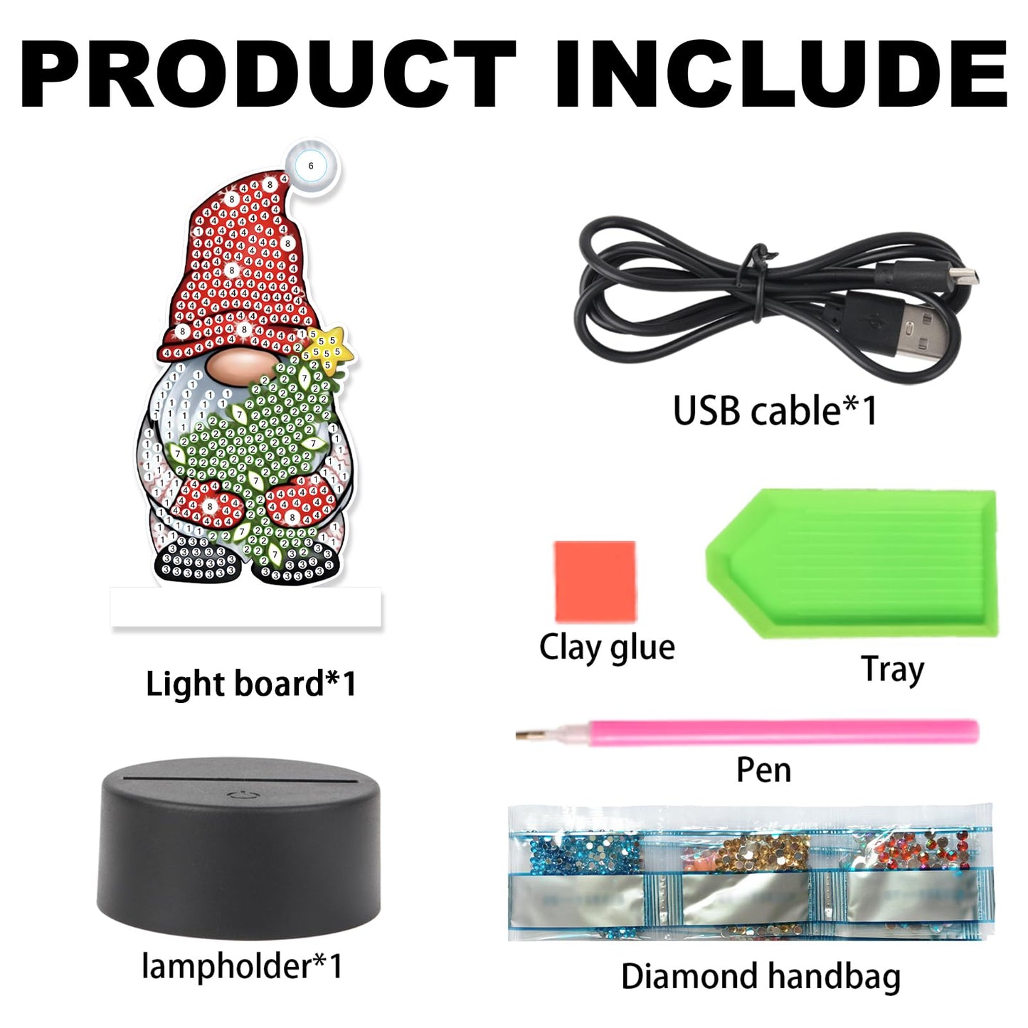 JZHYOAN Dwarf Diamond Art Night Light Art LED Light Accessories Diamond Painting Desk Lamp, Mosaic Desk Light Set DIY Gem Painting Table Lamp Gift for Adult Woman Man Table Desk Bedroom