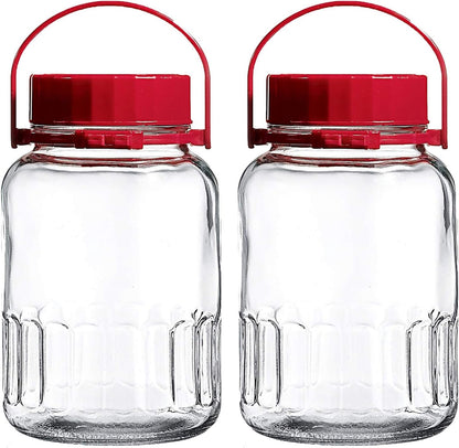 1 Gallon Glass Jar With Lid Wide Mouth Airtight Plastic Pour Spout Lids Bulk-Dry Food Storage Pickling Mason Jar
