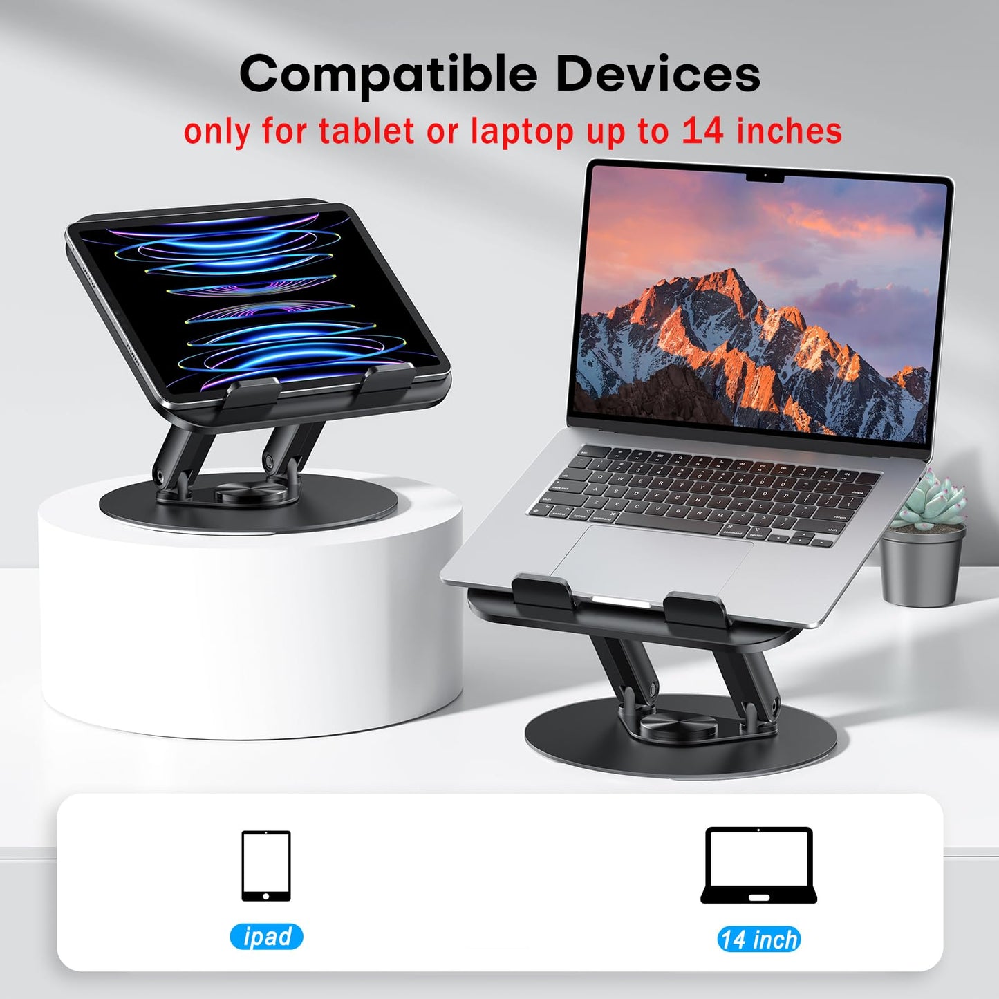 OMOTON Laptop Stand for Desk with 360° Rotating Base, Ergonomic Laptop Riser for Collaborative Work, Easy Storage, Fits MacBook/All Laptops up to 14 inches, Black