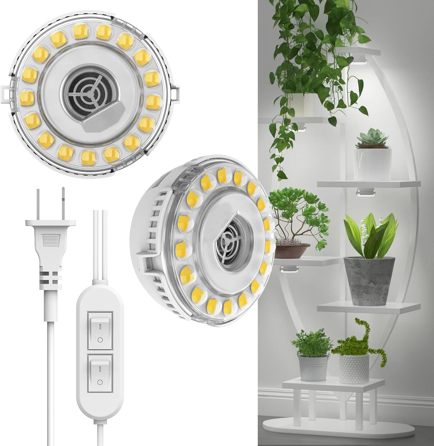 10W (150 2-Head SANSI LED Puck Grow Light, Watt Equiv) Full Spectrum Lamp for Plants with Ceramic Tech, Hanging Lights