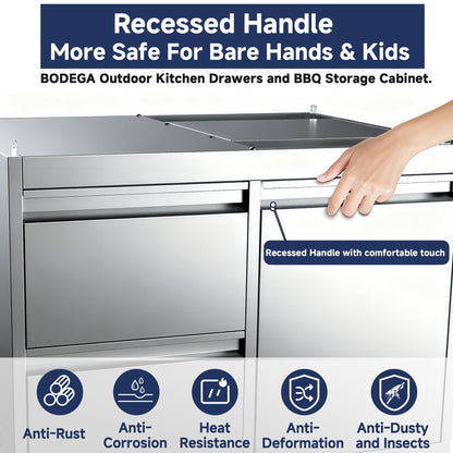 BODEGA Outdoor Stainless-Steel Kitchen Drawers Cabinet For Built-in BBQ Grill .Stainless-Steel outdoor kitchen grill cabinet with 2 Drawers and Propane Tank Storage,(Fits 30"-MK04SS304 Propane Grill).