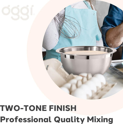 Oggi 3-Quart Two-Tone Stainless Steel Mixing Bowl for Mixing, Making Dough, Dressing Salads, Washing Vegetables