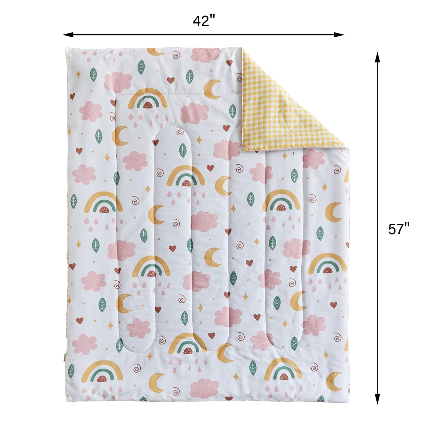 Joyreap 4 Piece Toddler Bedding Set for Girls- Pink n Yellow Clouds Moon Rainbow Lovely Design, Microfiber Toddler Bedding Comforter Set for All Seasons