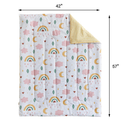 Joyreap 4 Piece Toddler Bedding Set for Girls- Pink n Yellow Clouds Moon Rainbow Lovely Design, Microfiber Toddler Bedding Comforter Set for All Seasons