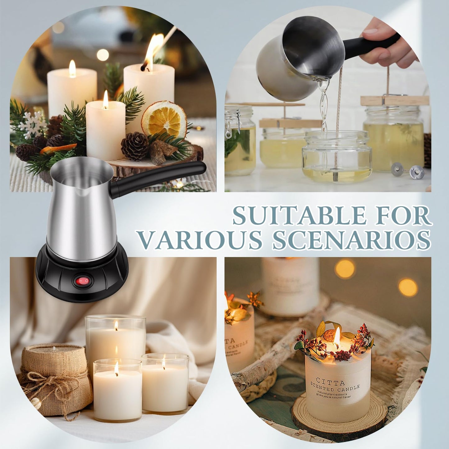 Aottom Wax Melter for Candle Making - Stainless Steel Candle Wax Melter Pot with Pouring Spout, DIY Candle Making Kit Supplies Included Wicks, Wick Stickers, Centering Device, Stirring Spoon