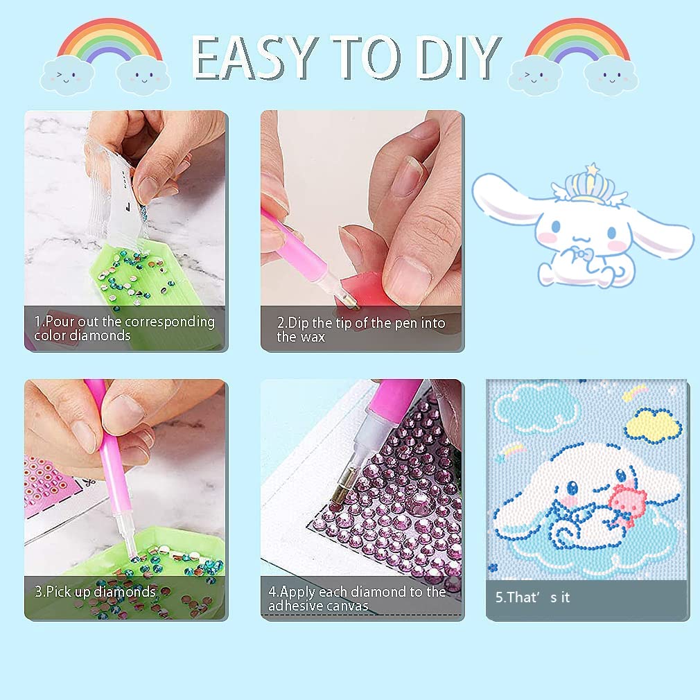 PERFECTSIGHT Cute 5D Diamond Art Kits with Wooden Frame, Kawaii DIY Painting Art for Adults Teen, Diamond Arts and Crafts Sets, Big Gem Full Drill Diamond Dots for Women Beginners (Big Ear)