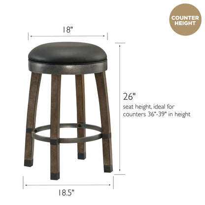 Leick Home Calton Counter Stool, with Swivel Seat, for Kitchen or Dining Area, Black Faux Leather and Graystone, 2 Pack, 10118GS/BL