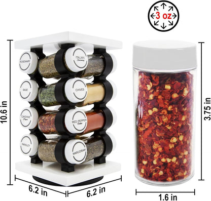 16 5-Year Countertop Orii Jar Rotating White Spice Rack with Spices Included & Spice Refill Program Compact Spice Rack