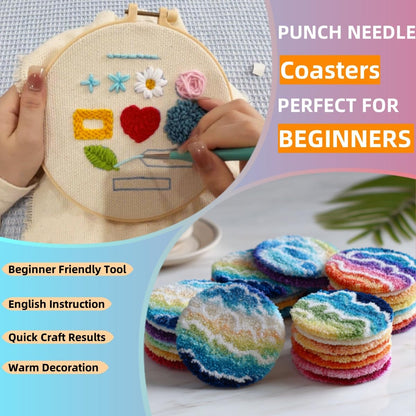 6PCS Punch Needle Coaster Kit Cute Scottland Highland Cow Easy for Beginners Stress Relief Craft Set with Hoop Yarn & Patterns DIY Embroidery Mug Rug Kit for Adults Kids Home Decor-3