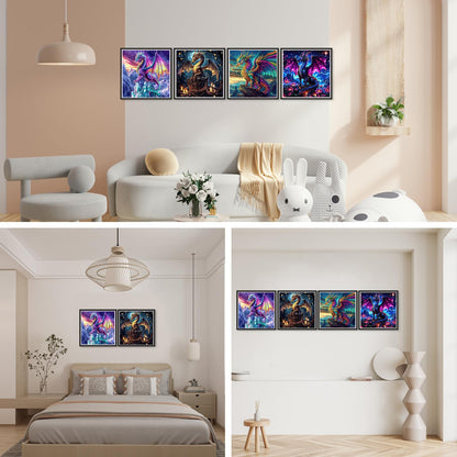 SENQAO 4 Pack Dragon Diamond Painting Kits for Adults, Dragon Diamond Art Kits for Adults Beginners, DIY Full Drill Round Diamond Dots, Home Wall Decor 12x12 Inch