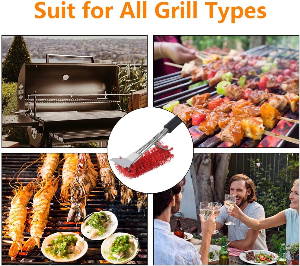 XSUPER 3 in 1 Nylon Grill Brush & Scraper, 18" Barbecue Cleaning Brush for Grill Cooking Grates