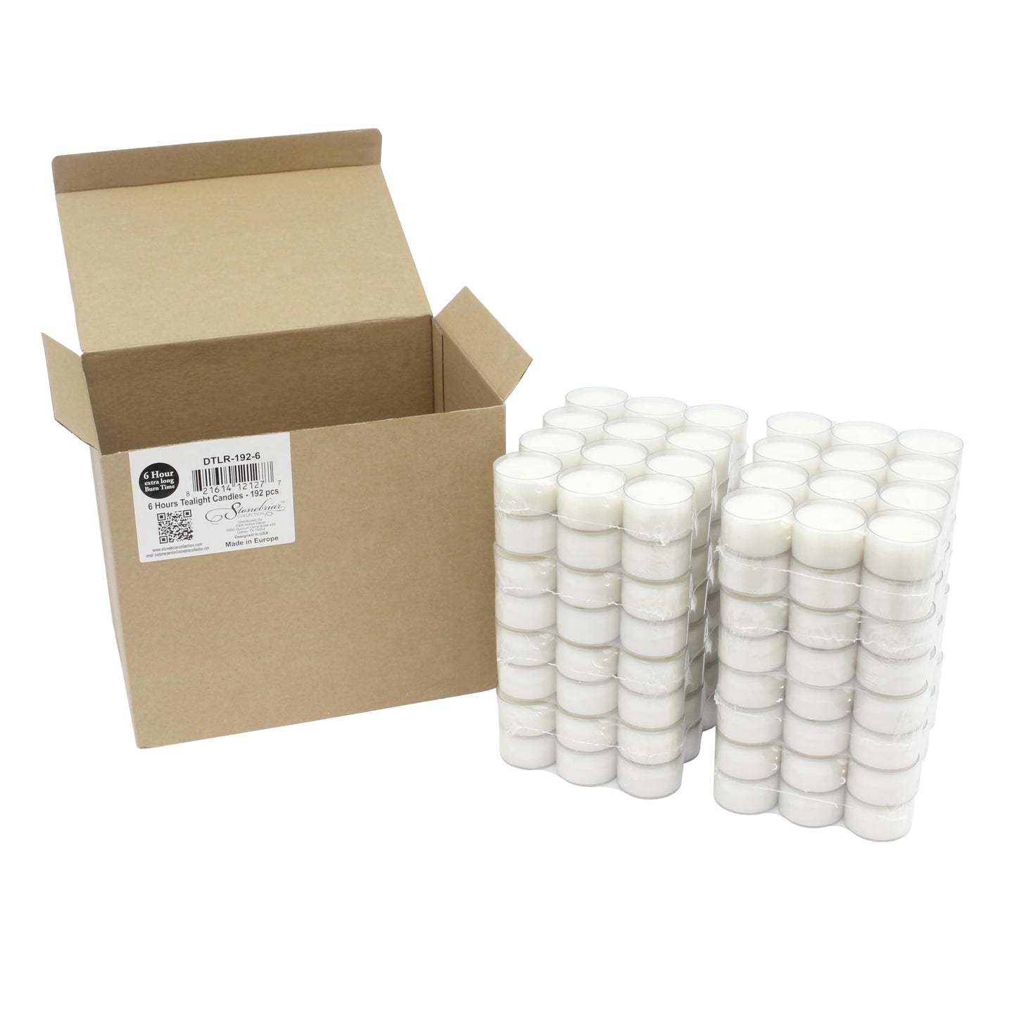 Stonebriar 192 Count White Unscented 6 to 7 Hour Extended Burn Time Clear Cup Tea Light Candles (Pack of 2)