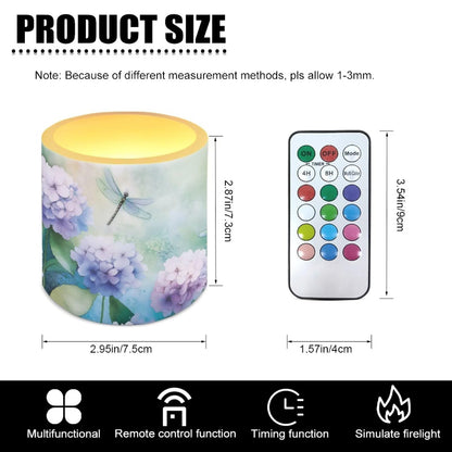 Cozeyat Hydrangea Dragonfly Elegant Flameless Candles 4 Pack Waterproof Battery Operated LED Pillar Candles with Remote Control Timer for Home Patio Garden Decoration