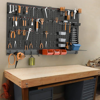 TORACK Metal Pegboard Wall Organizer System for Garage, 109 PCS Pegboard Accessories Tool Organizer Kit with Pegboard Bins, Hooks, Tool Storage Peg Board for Workbench(Black)