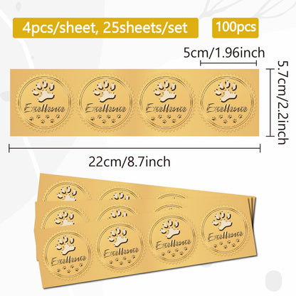 CRASPIRE Dog Paw Print Gold Foil Embossed Certificates Stickers 2" Self Adhesive Excellence Envelopes Seals Round Labels for Award Wedding Invitation Graduation Corporate Diplomas Gift Wrapping Decor