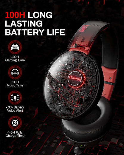acer Wireless Gaming Headset, PS5 Headset with 2.4GHz for Ps5, Ps4, PC, Switch, Bluetooth 5.3 + 100Hrs Gaming Headphones with Noise Canceling Mic for Laptop, Mobile, Mac, 50mm Drivers (Red)