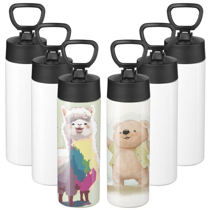 OFFNOVA 16oz Kid Sublimation Water Bottle Blanks with Straw, 6 Pack Sublimation Tumblers Bulk Stainless Steel Sports Bottles for Tumbler Heat Press Sublimation Printing