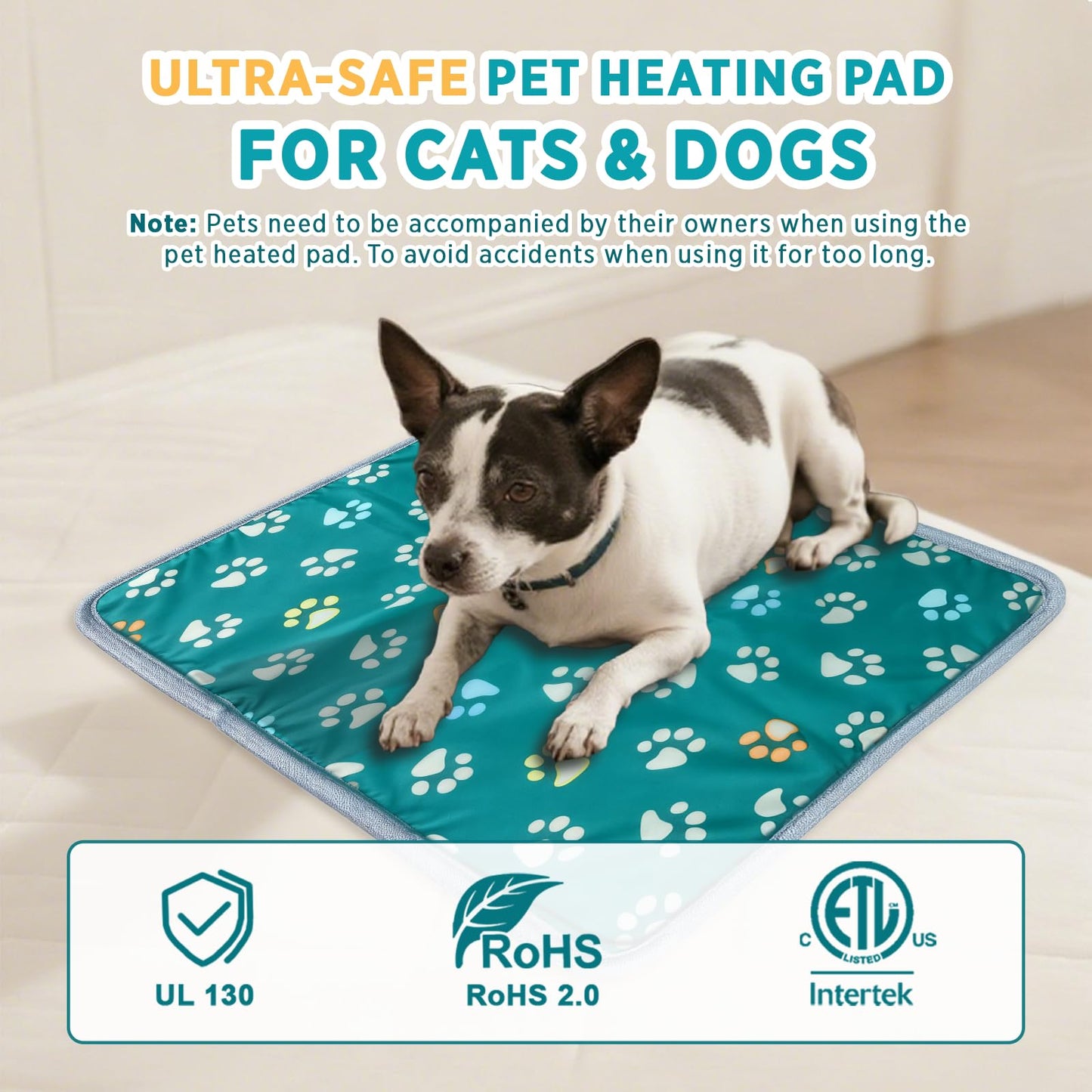 furrybaby Pet Heating Pad, Waterproof Dog Heating Pad Mat for Cat with Durable Anti-Bite Tube Indoor for Puppies Dogs Cats (1 Pack Black, 17 X 17in, Temp Adjustable)