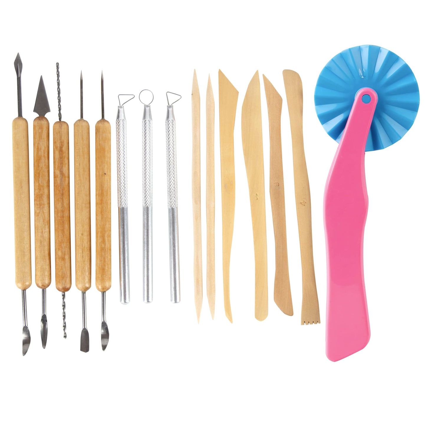 Pottery Tool Starter Kit- 15-Piece 26-Tool Beginner's Clay Ceramics Modeling Carving Sculpting Set- Arts & Crafts School Project, w Carrying Case, Birthday Gift for Kids, Gift Set for Artists