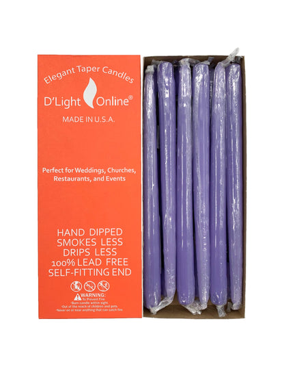 D'light Online Elegant Unscented 12" Pale Lavender Taper Candles Premium Quality Hand-Dipped Tapered Candles, Dripless and Smokeless - Set of 12 Individually Wrapped (12 Inch, Pale Lavender)