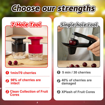 Cherry Pitter Multiple, Quick Release Multi Cherries Stoner Pitter 7-in-1, Push Button Cherry Core Pitter Tool with Splatter Protector, Pit Seed Remover for Making Jam Cherry Dishes