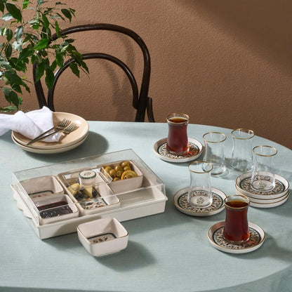 12-Piece Set 6 KARACA Clara Multicolor Turkish Tea Glass & Saucer Elegant Multicolour Design for People