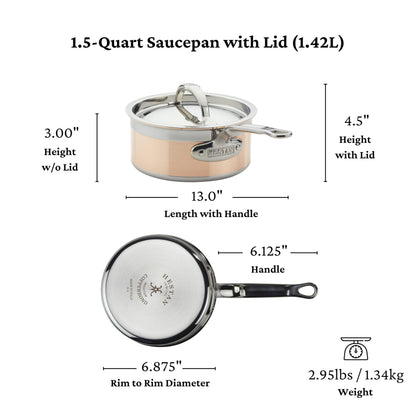 Hestan - CopperBond Collection - 100% Pure Copper Sauce Pan, Induction Cooktop Compatible, 1.5 Quart