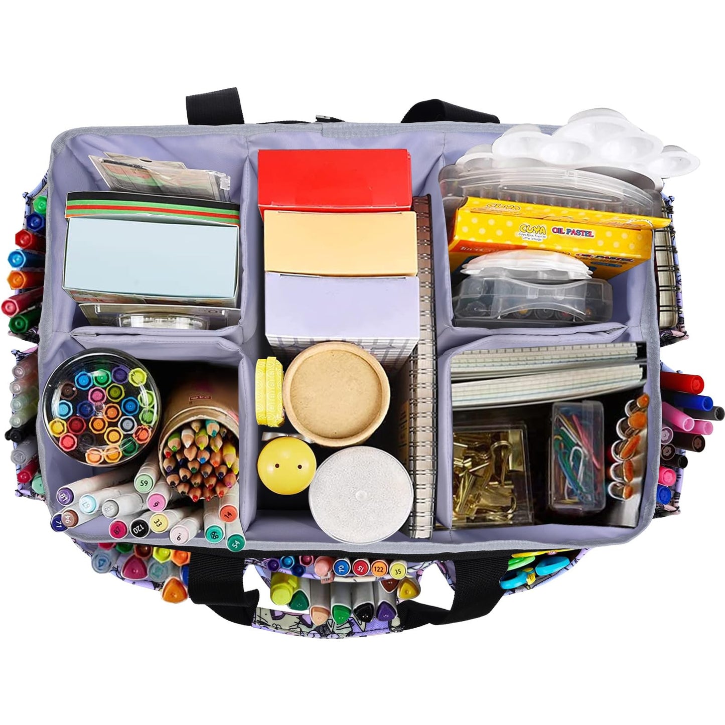FORTEVIS Multi-Functional Tote Craft Bag Desktop File Folder Carrying Bag With Pockets For Art,Craft,Sewing, Travel, Daily Use,Office (Cat)