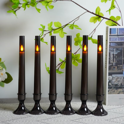 Lezonic Flameless Windows Candles Battery Operated with Timer Remote, 6Pcs Grey Acrylic Flameless Candlesticks with Holders, LED Taper Candles Flickering for Halloween Christmas, 0.8 x 8 inches