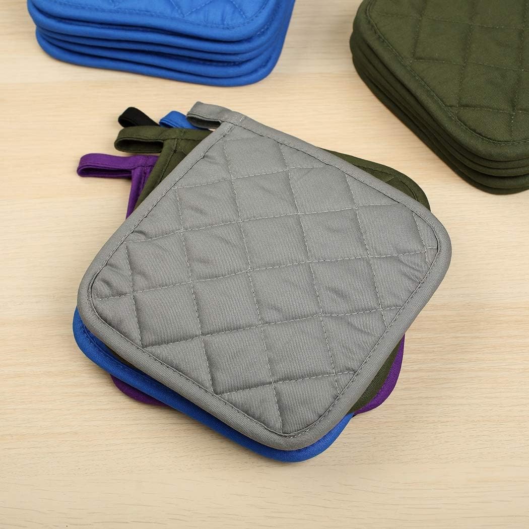 6 Pack Cotton Pot Holders Set, 7 Inch Heat Resistant Hot Pads for Cooking and Baking, Dark Grey