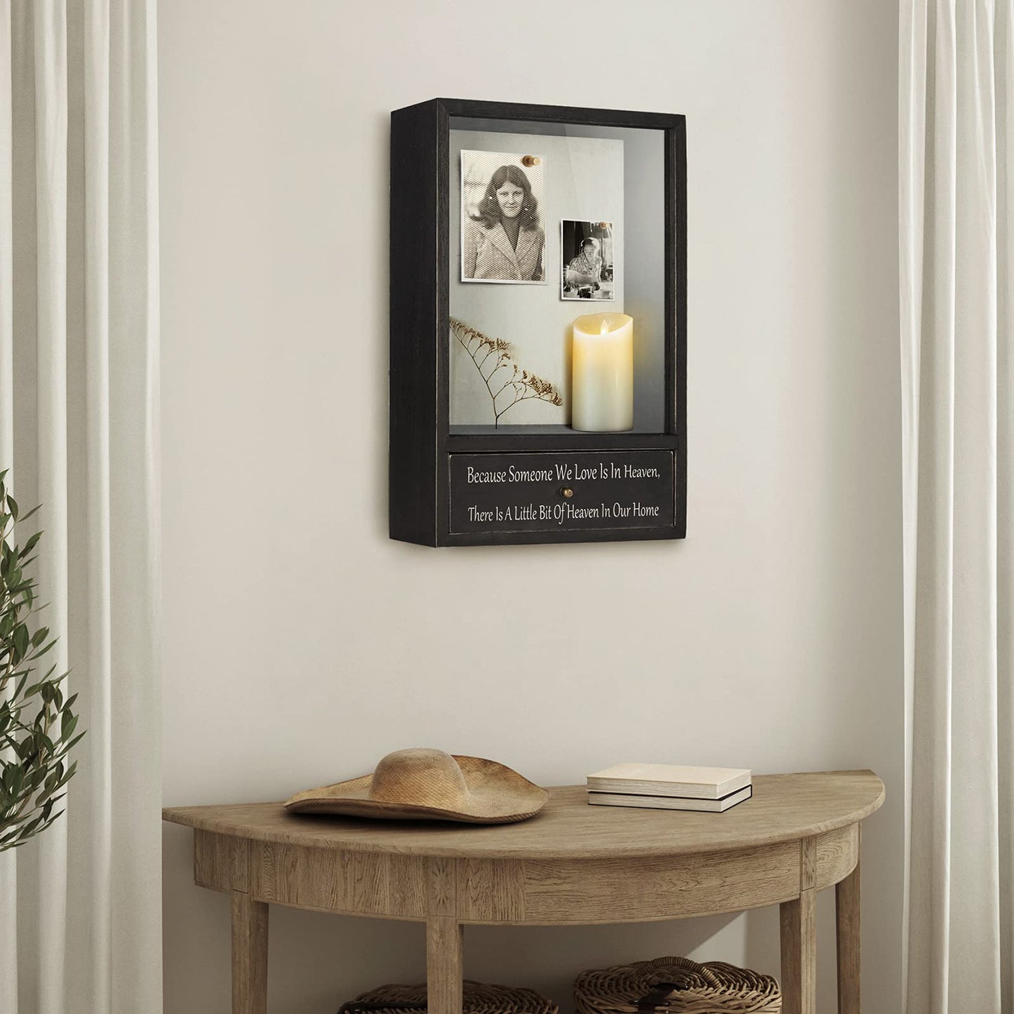 TJ.MOREE Memorial Gifts in Memory of Loved One Gifts Sympathy Gifts for Loss of Mother Father Remembrance Shadow Box - Because Someone We Love is in Heaven There is a Little Bit of Heaven in Our Home