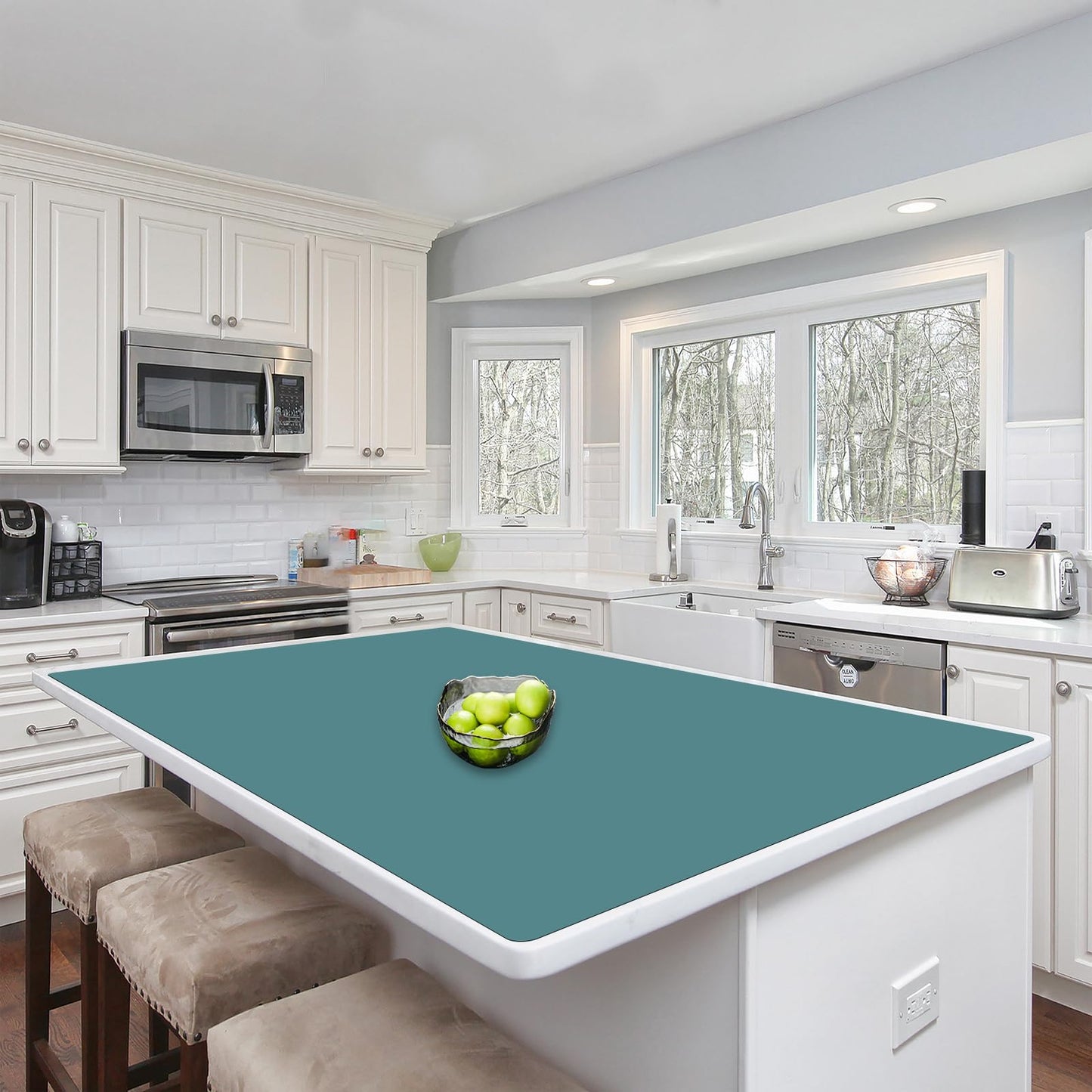 Silicone Mats for Kitchen Counter, 48"x32"(120cmx80cm) Large Heat Resistant Mat Kitchen Island Waterproof Countertop Protector Mat Nons-slip Extra Large Counter Mat, Dark Green