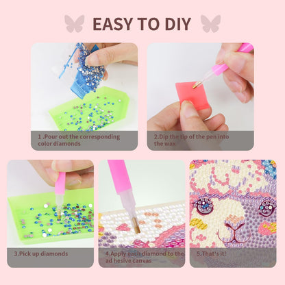 FlyingMage 5D Diamond Art Kits for Adults, Kawaii DIY Painting Art for Women, 4 Pack Cute Diamond Arts and Crafts Sets, Diamond Art Mosaic Kits,Big Gem Full Drill Diamond Dots, Alpaca Owl Panda Sloth