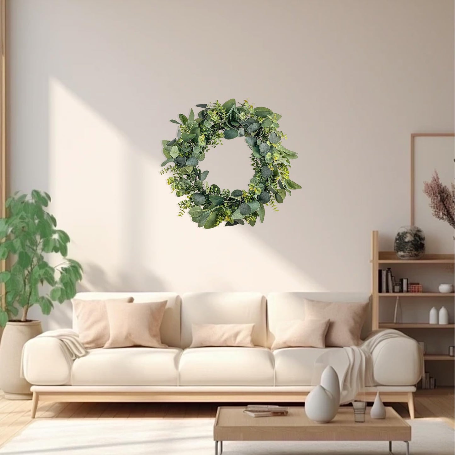 GOVIRAYE 24” Artificial Eucalyptus Wreath, Full & Lifelike Greenery Wreath with Frosted Tips, Door Decoration, All-Season Farmhouse Wedding Wall & Outdoor Decor
