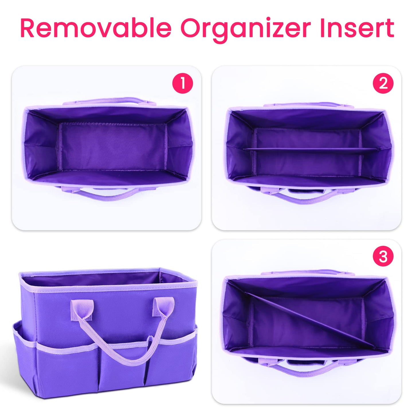Godery Desktop Tote and Organizer, Teacher Helper caddy Bag for Arts, Books, Stationery, Office Desk Organization, Make-up Storage with Handles for Travel (Purple)