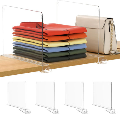 Clear Shelf Dividers 12 Inches [Extra Tall Version] - 4 Pack Acrylic Vertical Organizer for Bedroom, Kitchen, Office