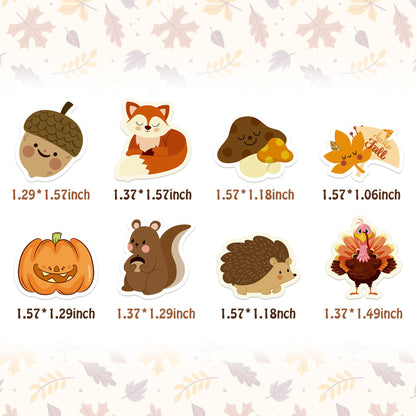 Kirako 600Pcs Fall Stickers Roll of 8 Cute Pumpkin Maple Leaves Animals Self Adhesive Labels Decals Seasonal Harvest Envelope Seals Scrapbooking DIY Crafts Decor Thanksgiving Autumn Party Favors Gift