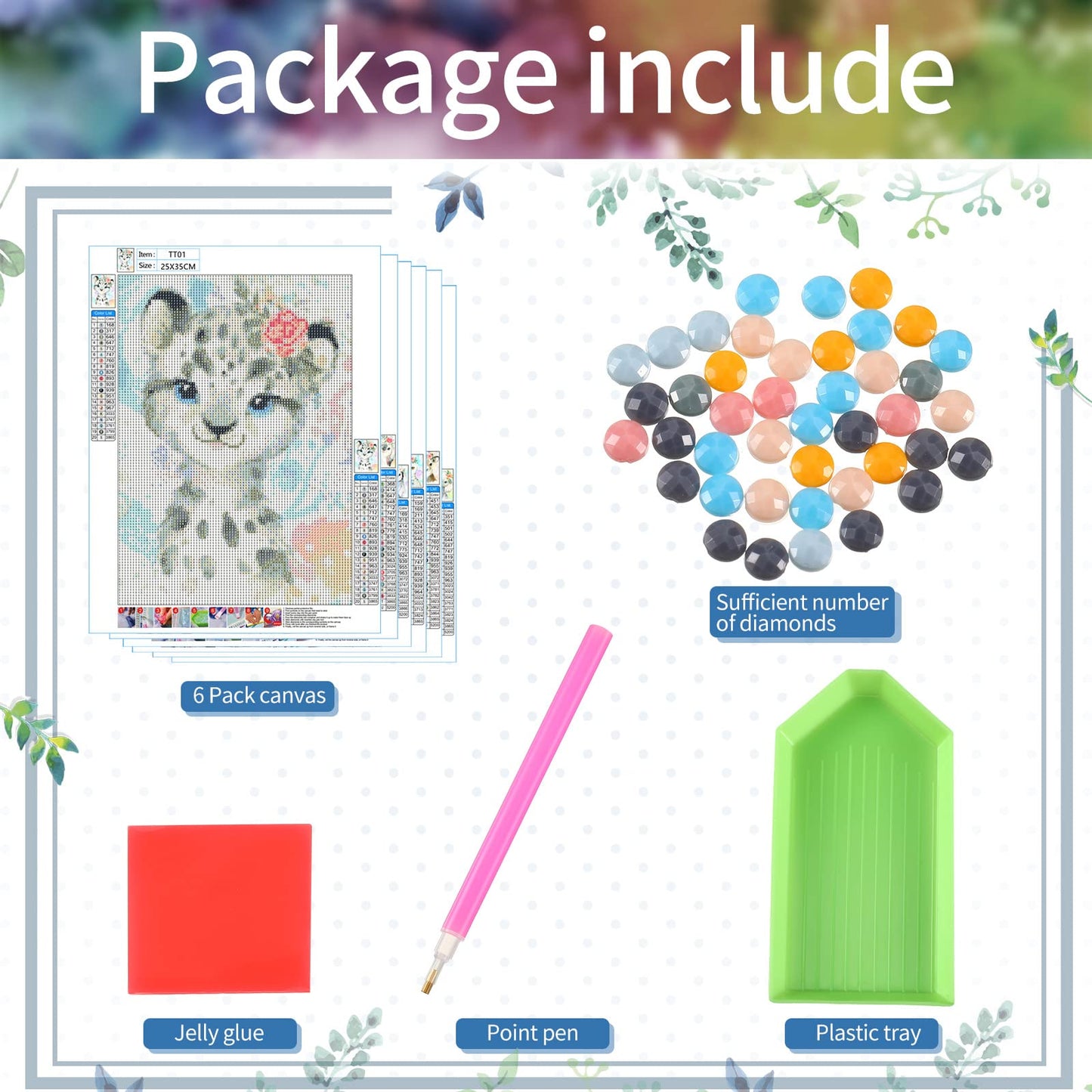 Containlol 6 Pcs Diamond Art Kits for Kids Cute Animals DIY Diamonds Art for Adults Beginners 5d Full Round Drill Diamond Painting Kit for Gift Home Wall Decor 14 X10 Inch