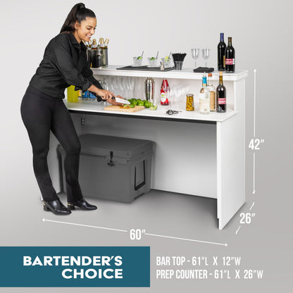 GoBar Elite Portable Bar Table for Events - Foldable Commercial Grade Wood - Pop up Mobile Bartending Station - White