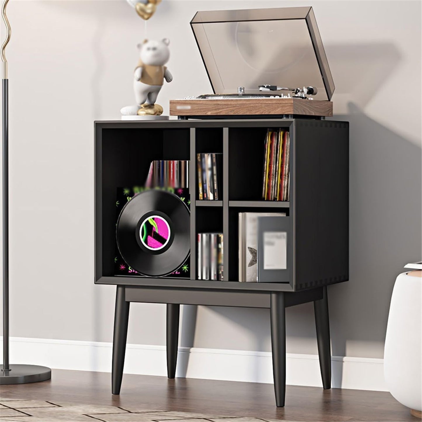 rG5iVb0 CD Storage Rack Retro Vinyl Record Cabinet Magazine Storage Bookcase Wooden Sofa Sideboard