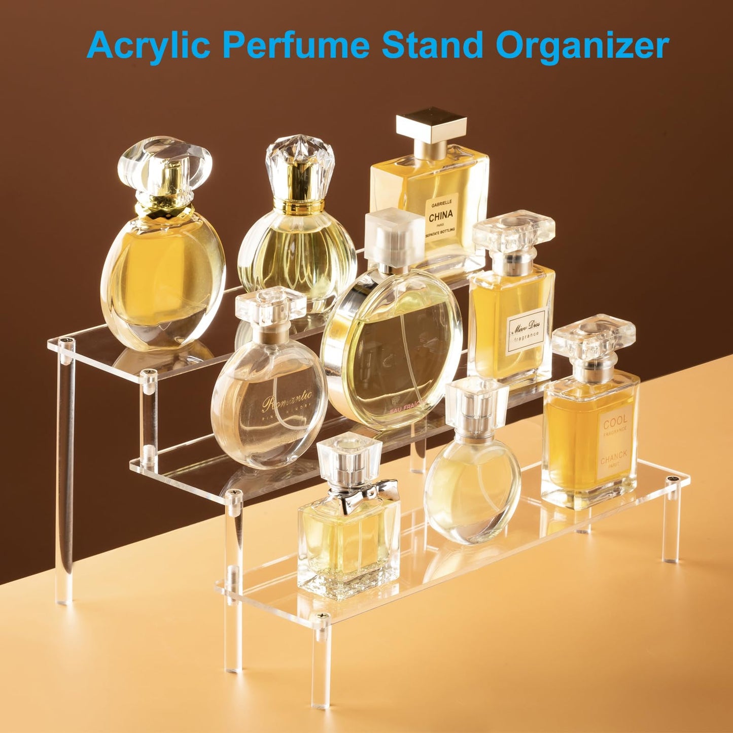 HENABLE 2PCS Large Acrylic Display Risers, Perfume Stand Organizer, Clear Acrylic Shelf Risers for Display Stands for Food, Tabletop Use, Amiibo Funko POP Figure, 3 Tier Clear Cupcake Stand Risers