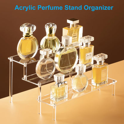 HENABLE 2PCS Large Acrylic Display Risers, Perfume Stand Organizer, Clear Acrylic Shelf Risers for Display Stands for Food, Tabletop Use, Amiibo Funko POP Figure, 3 Tier Clear Cupcake Stand Risers