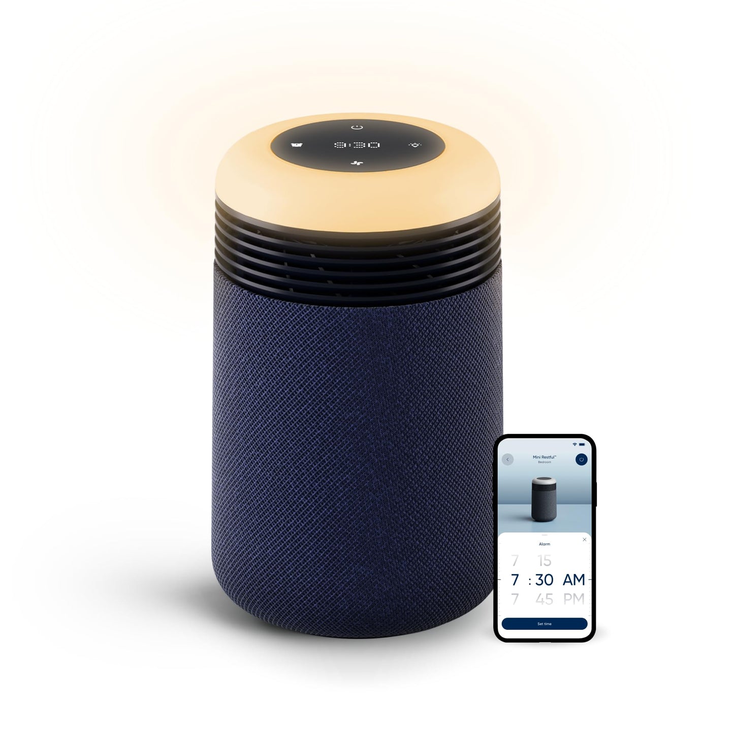 BLUEAIR Purifier for Bedroom - Mini Restful - Sunrise Clock with HEPASilent Filtration and Wake Up Light - Cleans Air and Supports Circadian Rhythm - USB-C and App Connectivity