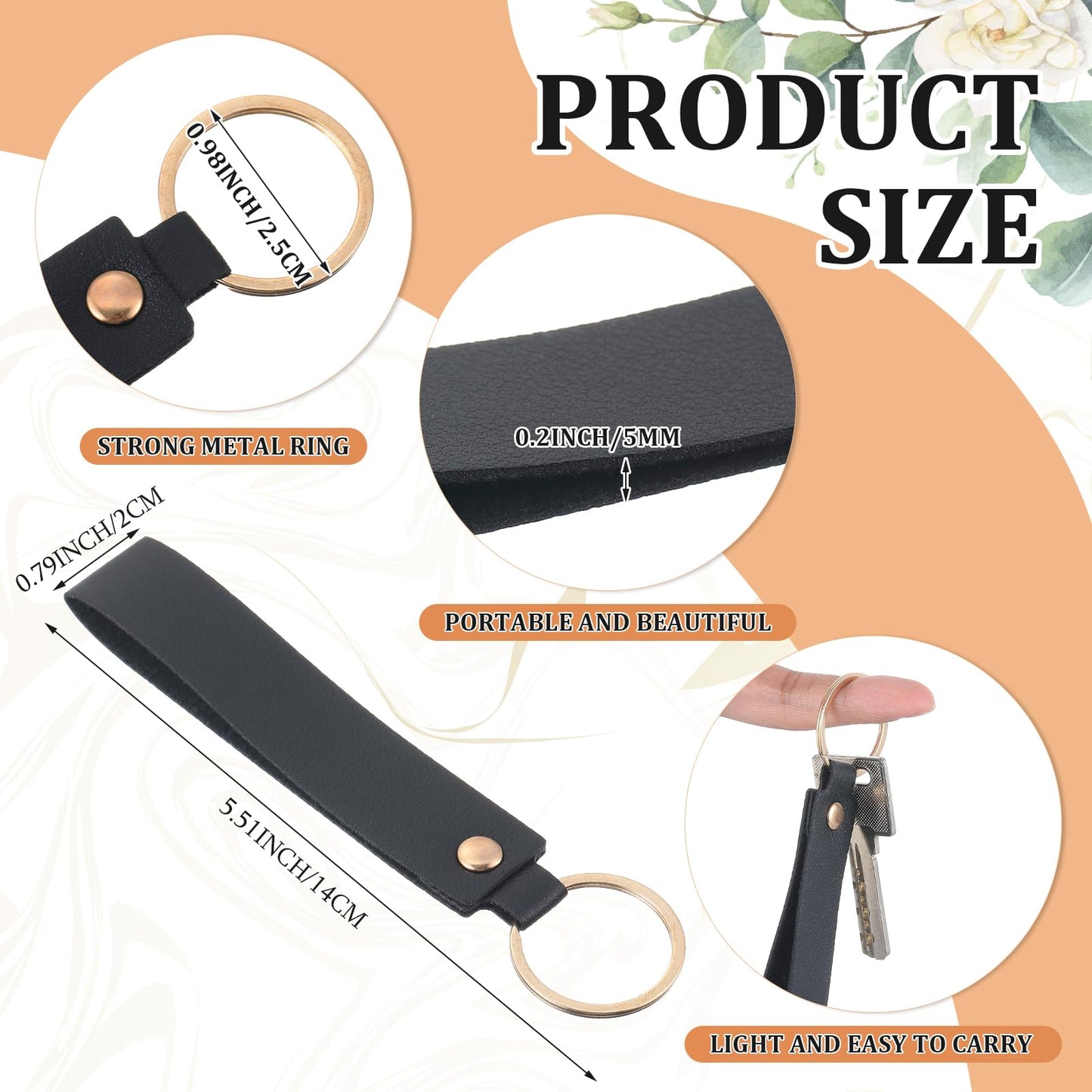 Wavyknot 100 Pcs PU Leather Keychain Blanks Bulk Laser Engraving Blanks Keychain Kit with Key Rings for DIY Key Chains Craft (5.6 x 0.8 Inches,Black)